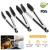 3Pcs Kitchen Tongs Stainless Steel with Silicon Tips