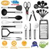 23Pcs Kitchen Utensil Set Stainless Steel Nylon Heat Resistant Cooking Utensil Tool Kit w/ Grater Scraper Tongs Whisk Can Bottle Opener Pizza Cutter V