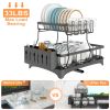 Dish Drying Rack with Drainboard Detachable 2-Tier Dish Rack Drainer Organizer Set with Utensil Holder Cup Rack Swivel Spout for Kitchen Counter