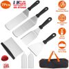 7Pcs Griddle Accessories Kit Stainless Steel BBQ Grilling Utensil Tools Outdoor Barbecue Griddle Spatulas Set for Backyard Party Tailgating Camping