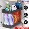 2-Tier Under Sink Shelf Organizer Space Saving Under Bathroom Sink Storage Rack w/ 4 Hooks