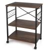 Modern Industrial Black Metal Brown Wood Kitchen Baker's Rack Microwave Cart