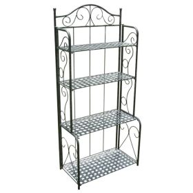 Indoor Outdoor Folding Black Metal Bakers Rack with 4-Tier Lattice Shelves