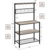 Modern 3-Shelf Black Metal Light Grey Wood Kitchen Baker's Rack Microwave Stand