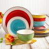 Ceramic Dinnerware Set in Blue Red Yellow Green Beige