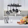 Black Carbon Steel Ceiling Mount Oval Hanging Kitchen Pot Rack