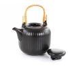 Black Stoneware Teapot Kettle with Rattan Handle