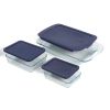 6-Piece Glass Bakeware Food Storage Set 3 Baking Dishes with Blue Plastic Lids