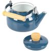 Steel Blue White Glossy Enamel Coating and Wood Handle Teapot