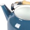 Steel Blue White Glossy Enamel Coating and Wood Handle Teapot