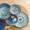 12-Piece Melamine Dinnerware Plates Bowls Set with Blue Floral Pattern