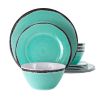 Melamine Plates Bowls Dinnerware Set in Turquoise Blue