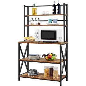 Modern Industrial Metal Wood Bakers Rack Kitchen Storage Shelf