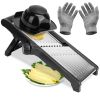 Mandoline Food Slicer Stainless Steel Food Cutter Vegetable Fruit Chopper Grater Peeler Kitchen Julienne Slicer with 5 Adjustable Blades Food Holder